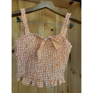 Vintage Inspired 90s Gingham Plaid Smocked Crop Top Festival Boho SZ M